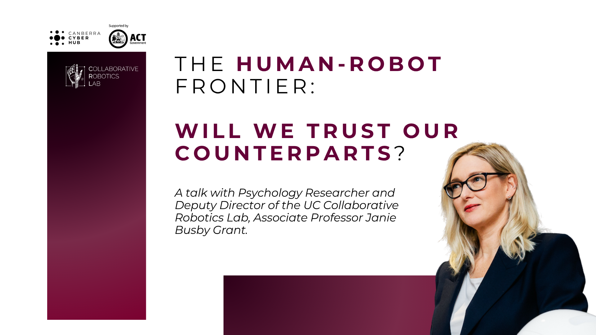 Tile with picture of Janie Busby Grant, logos and title of article